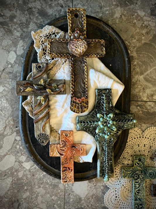 Ceramic Cross Wall Hanging by Linda Titow - Green Large