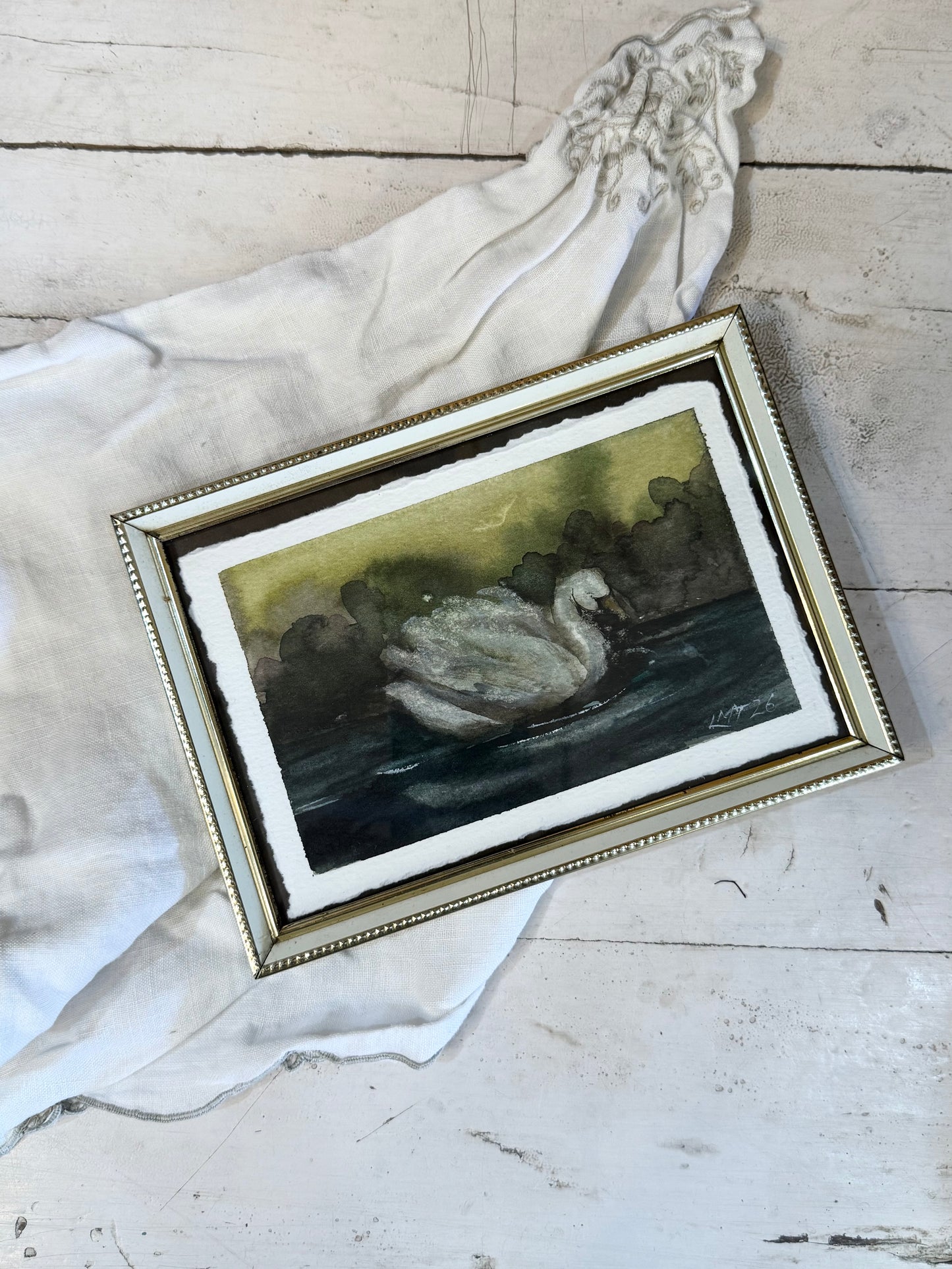 Water Colour; Swan Blue - framed - Linda Titow
