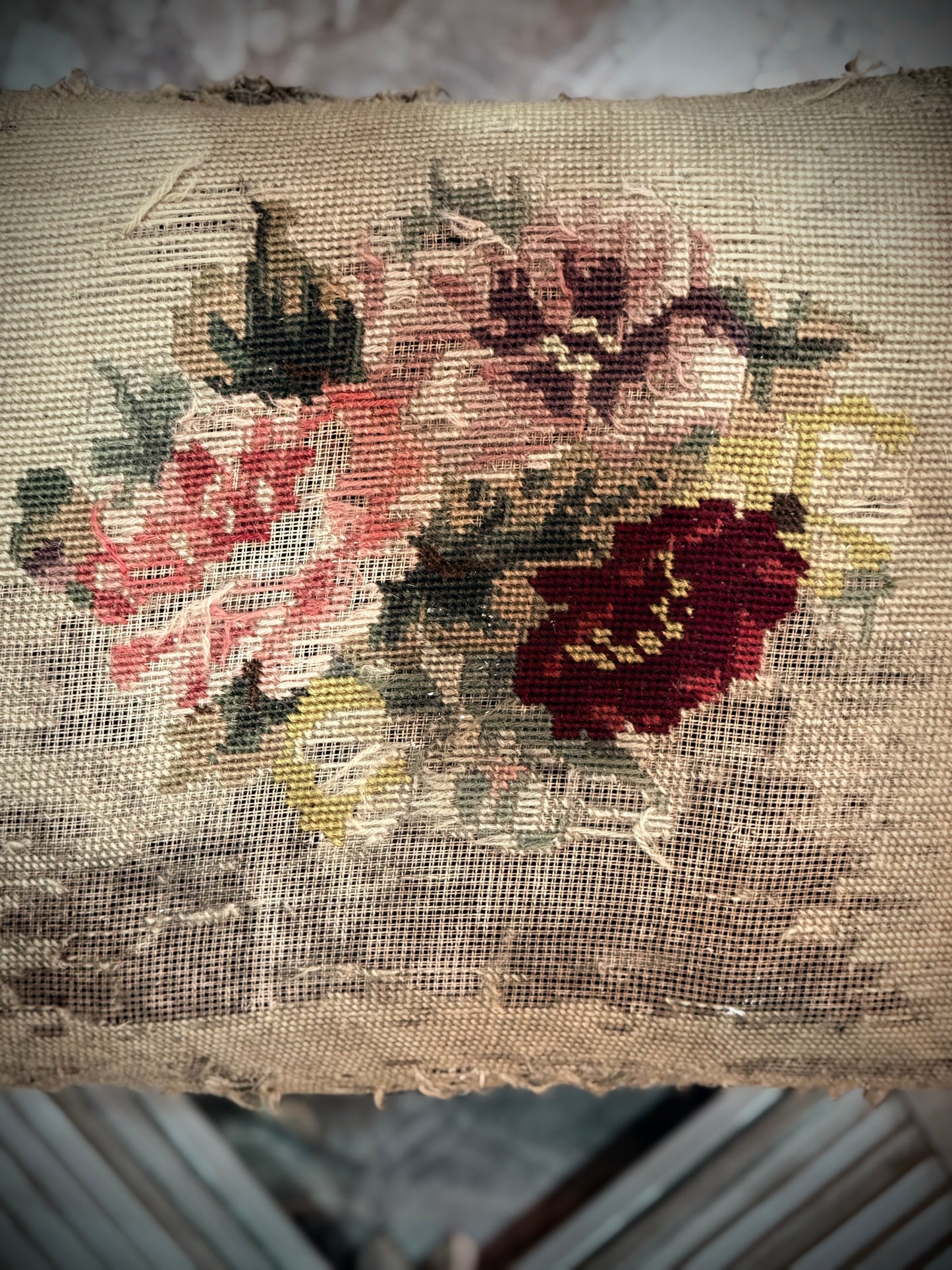 Antique Piano Stool with Tapestry
