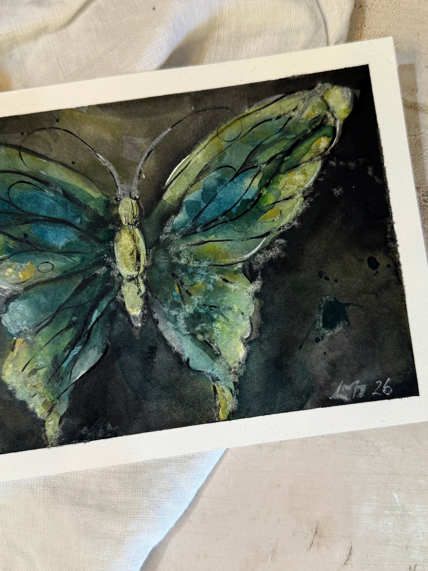 Water Colour; Emerald Wings - unframed - Linda Titow