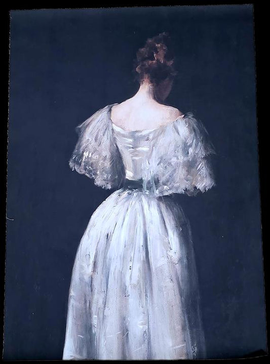 Antiqued Canvas Print - Large Portrait of lady in white satin 50 x70cm (CSAT)