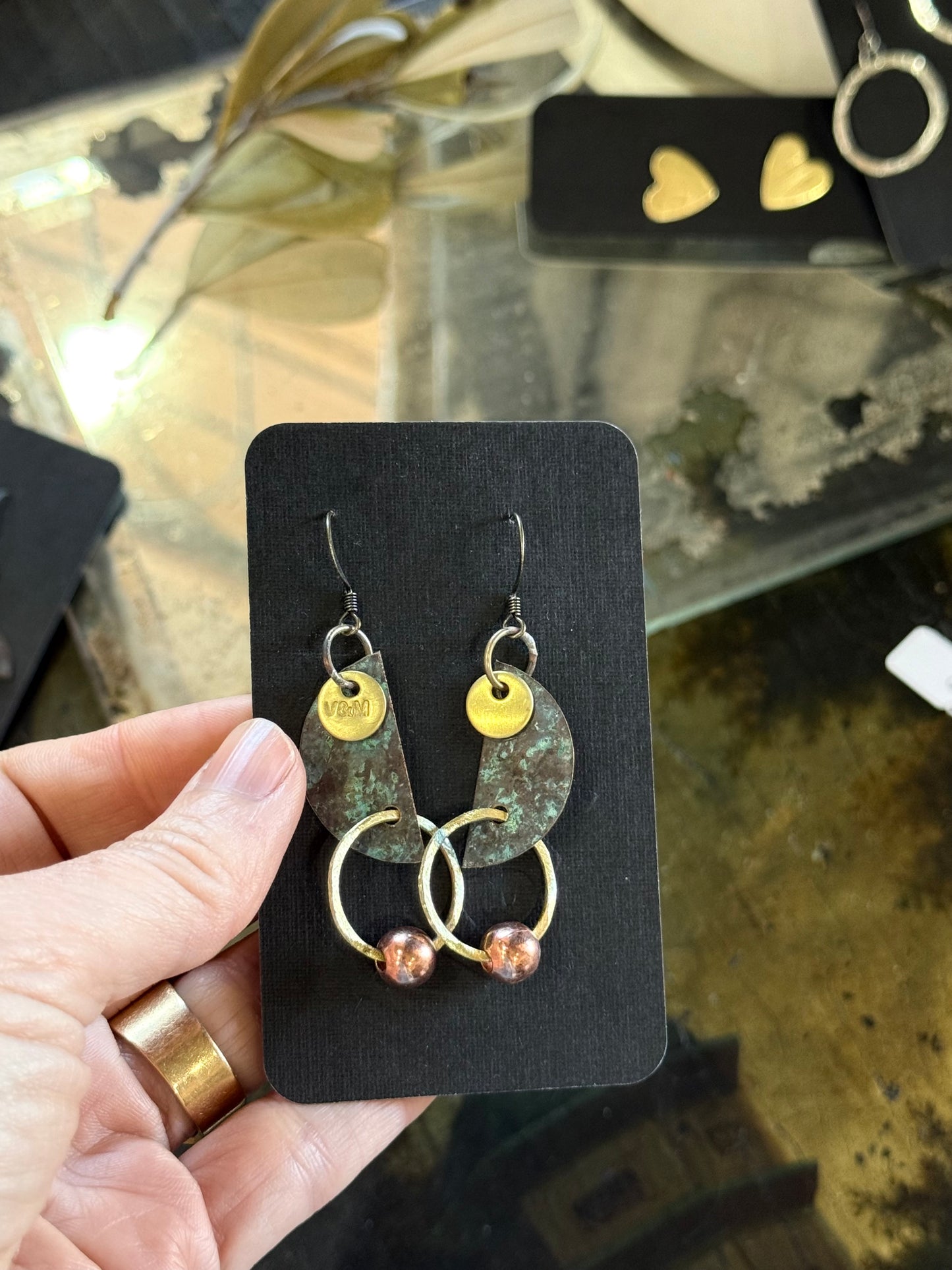 Art Jewellery - Church Roof Patina Earrings - mixed metal 3