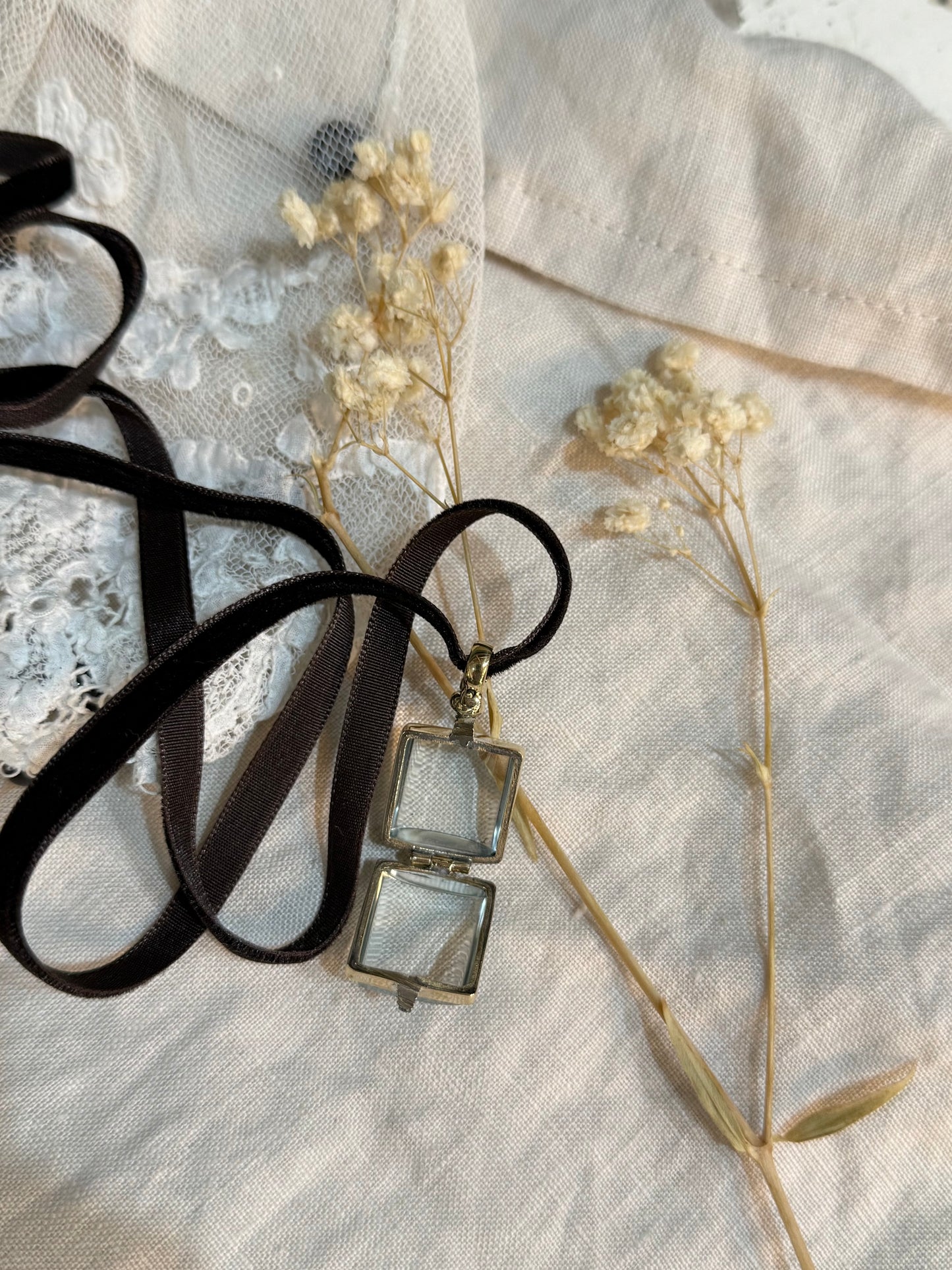 Crystal and Brass Locket - SMALL SQUARE