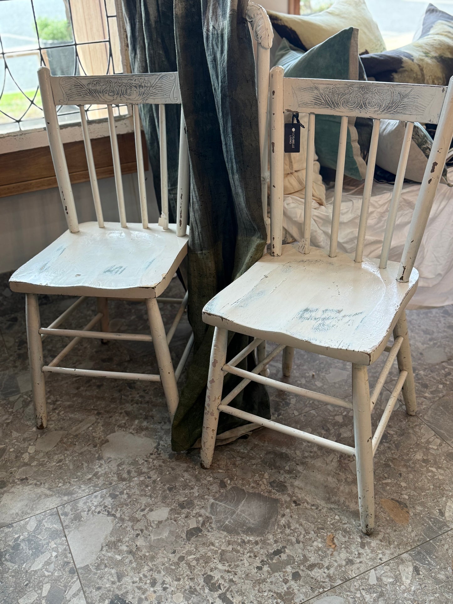 Antique White Pressed Back Chair (1)