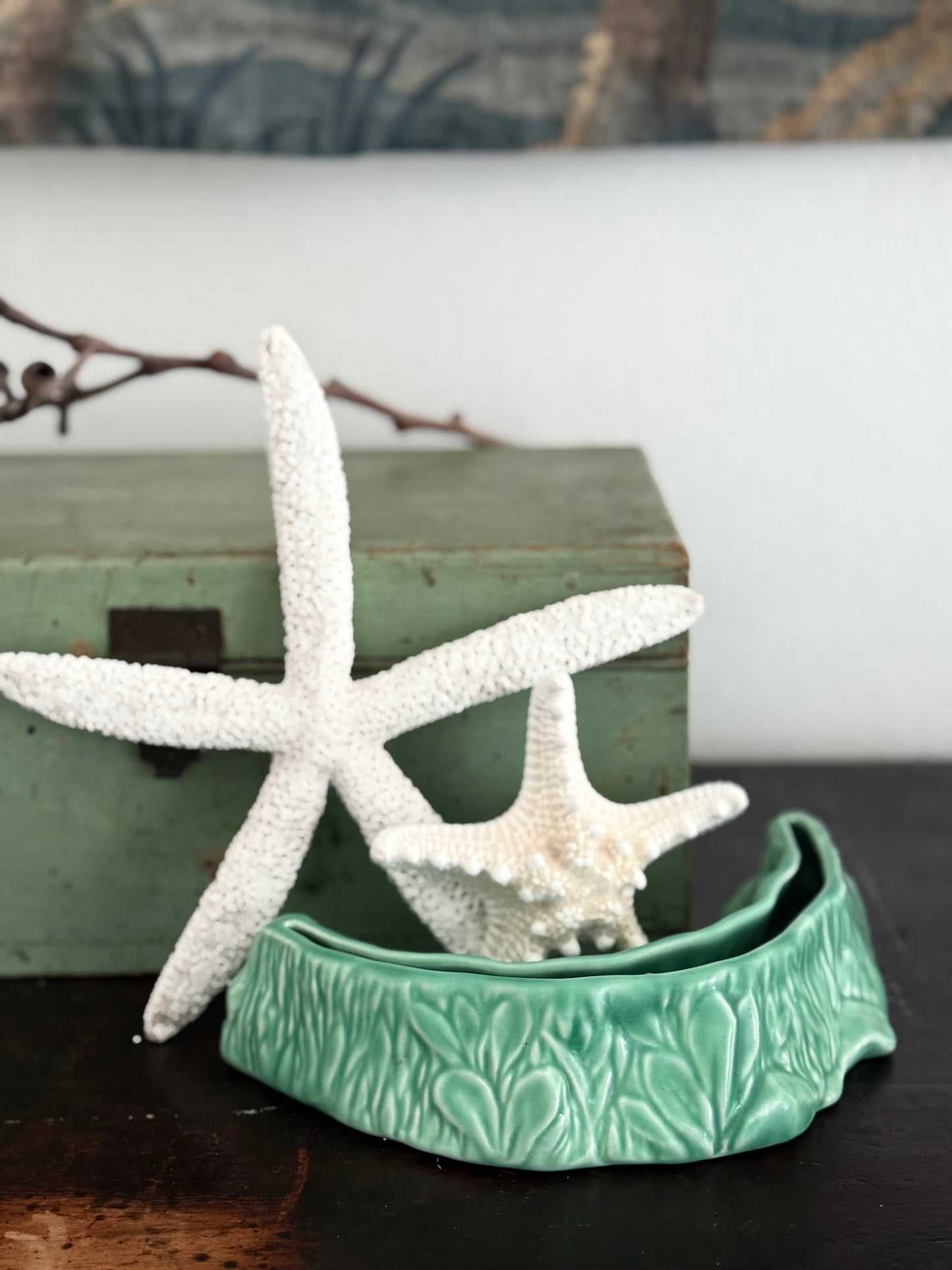 Vintage Green Flower Trough Vase