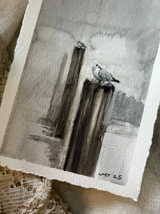 Water Colour; Gulls - unframed - Linda Titow
