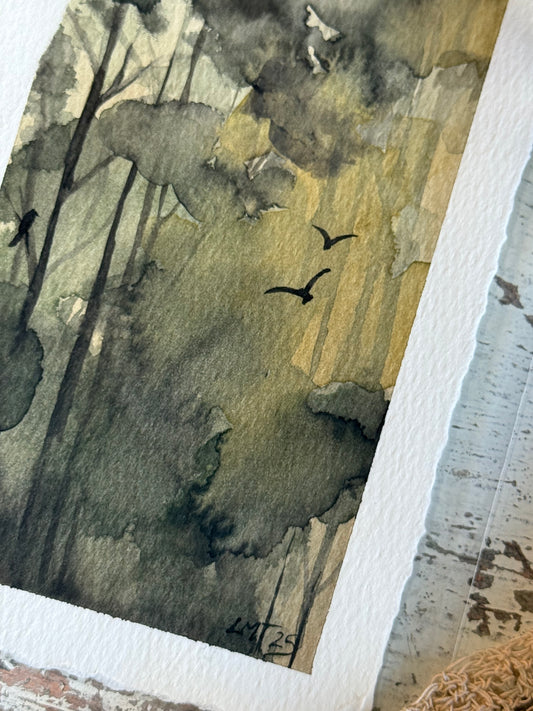 Water Colour; Birds through the Gumtrees - unframed - Linda Titow