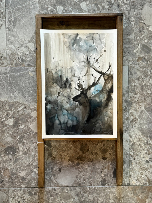 Water Colour; Forest Deer, blue - unframed - Linda Titow