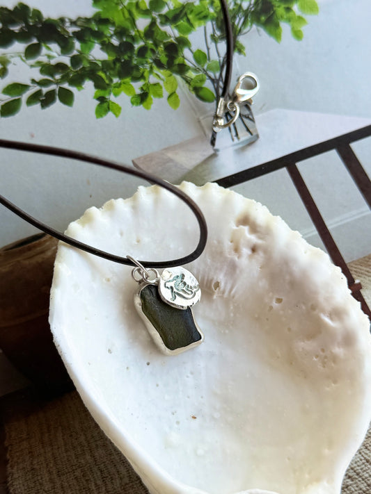 Seaglass Mermaid Pendant, Olive Green - GPH & SS Ocean Collection