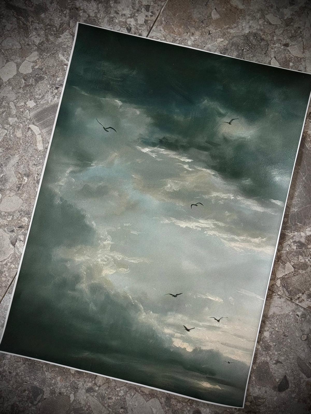 Antiqued Canvas Print - Birds in Dark Sky 35cm x 50cm