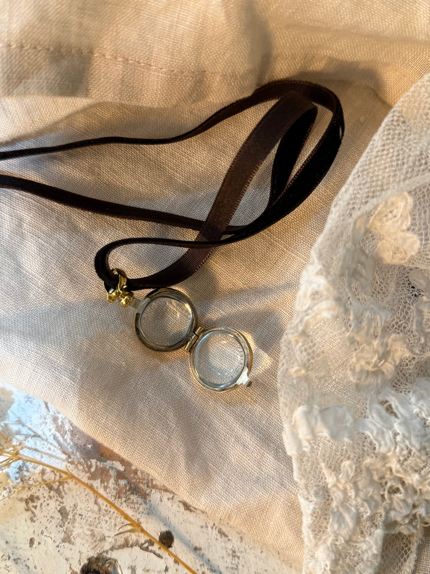 Crystal and Brass Locket - SMALL ROUND