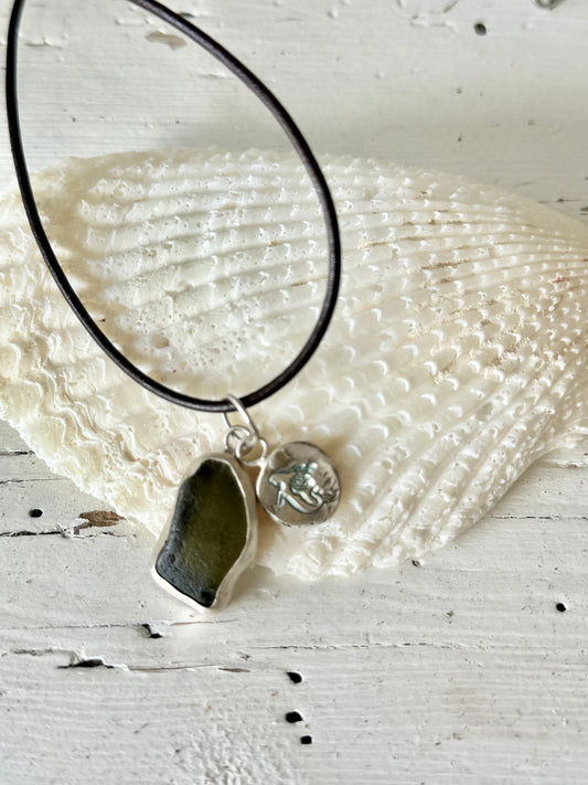 Seaglass Mermaid Pendant, Olive Green - GPH & SS Ocean Collection