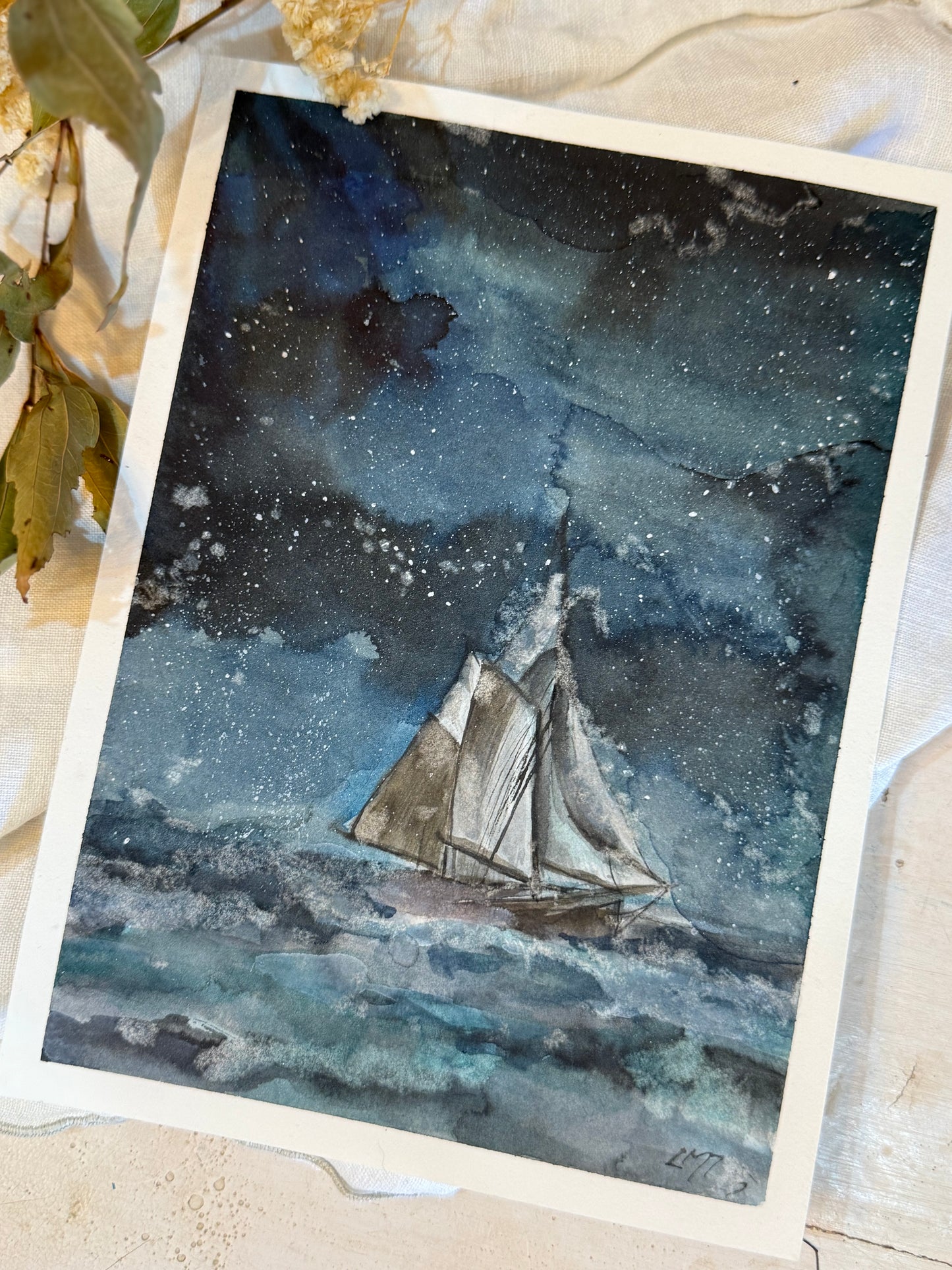 Water Colour; Starlight Sailing - unframed - Linda Titow