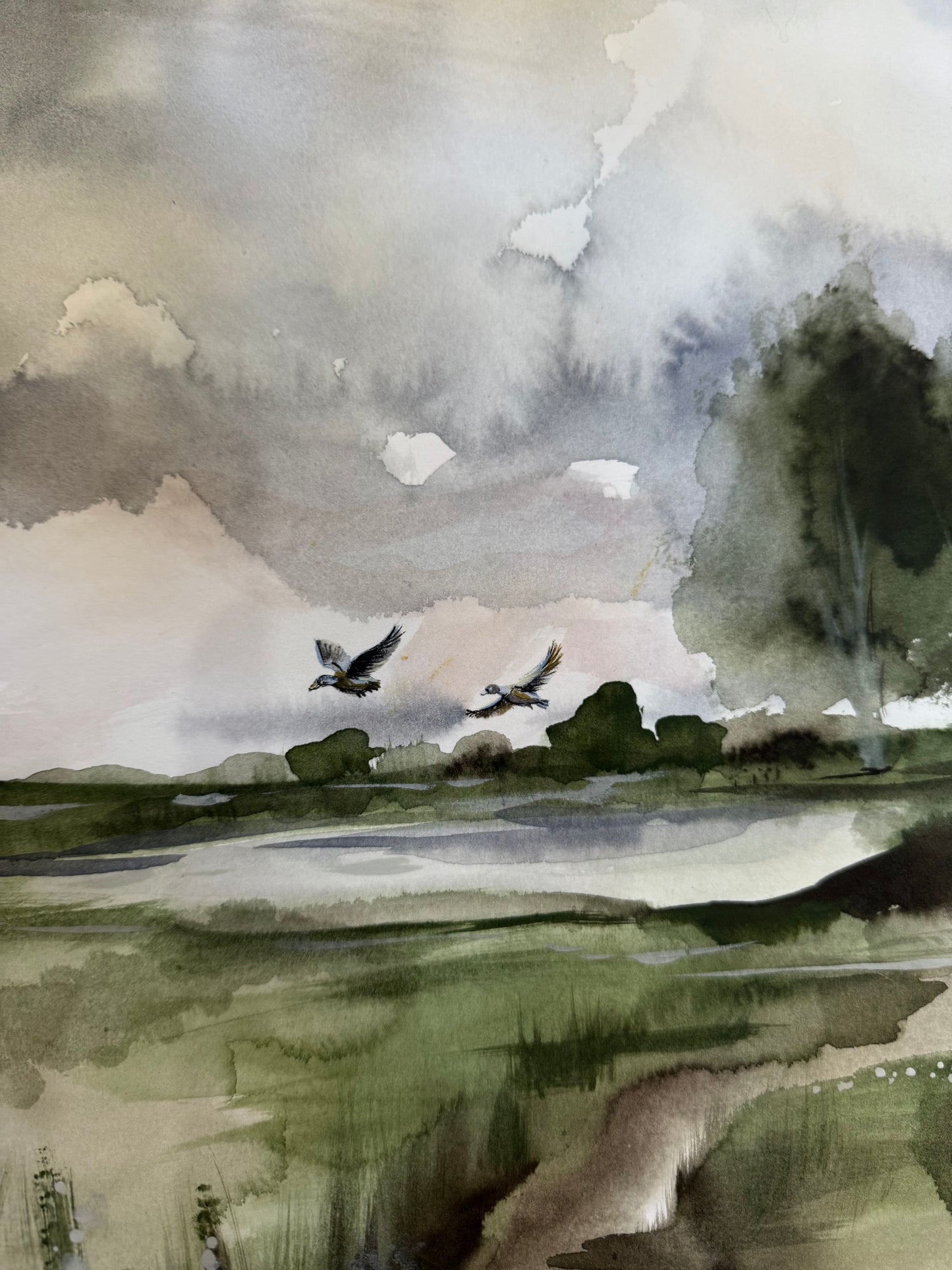 Water Colour; Ducks on the Pond - unframed - Linda Titow