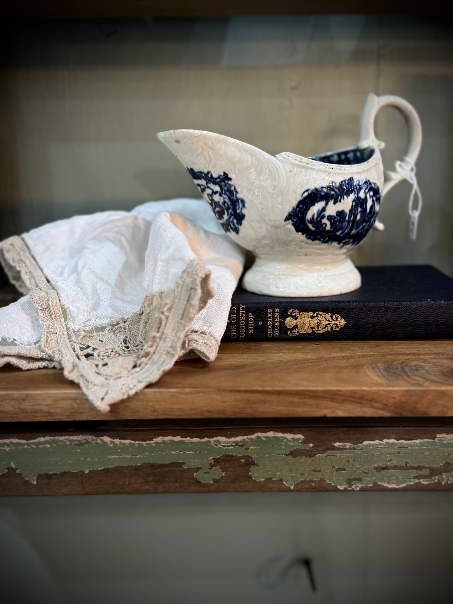 Antique Blue & White Ceramic Jug/Gravy Boat