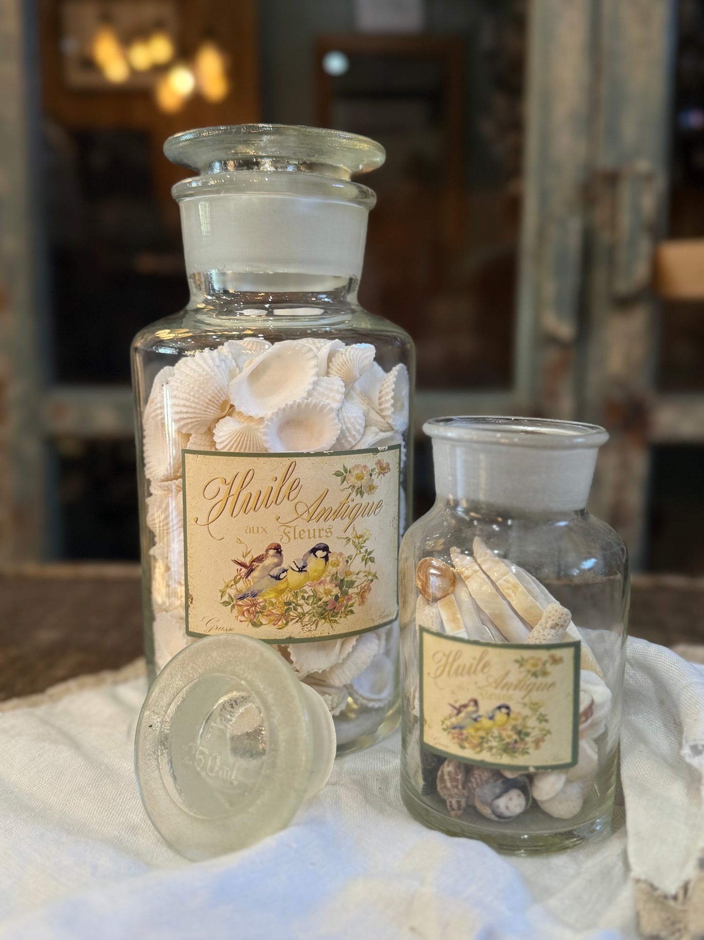 PAIR Vintage Glass Jars with Shells