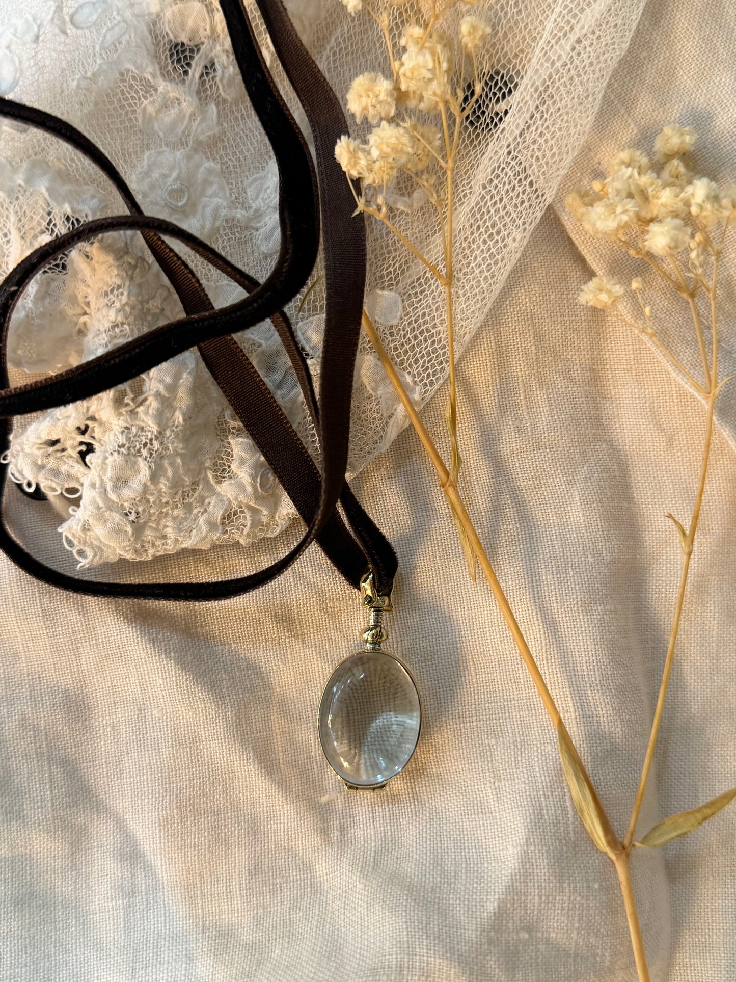 Crystal and Brass Locket - SMALL OVAL