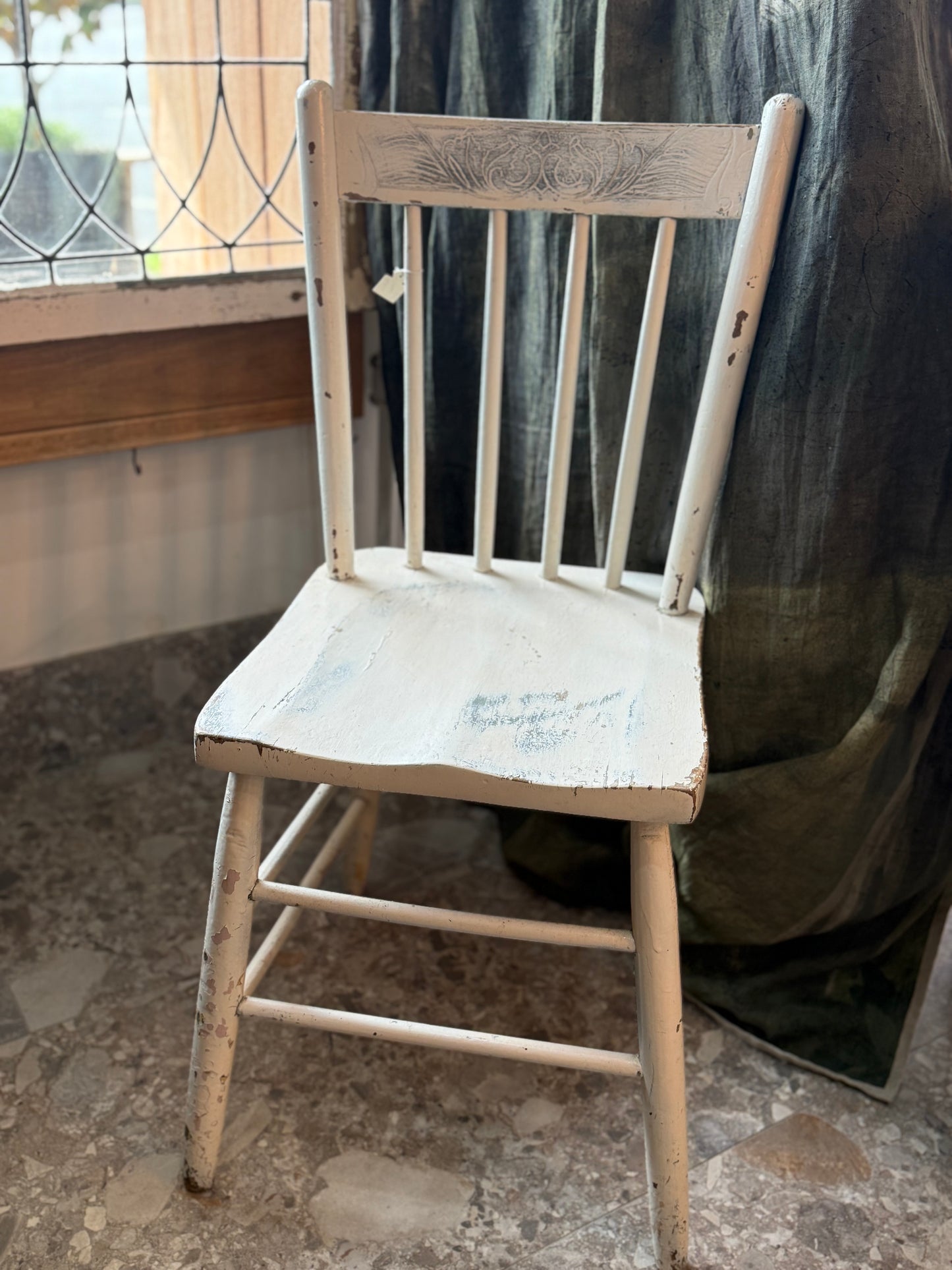 Antique White Pressed Back Chair (1)