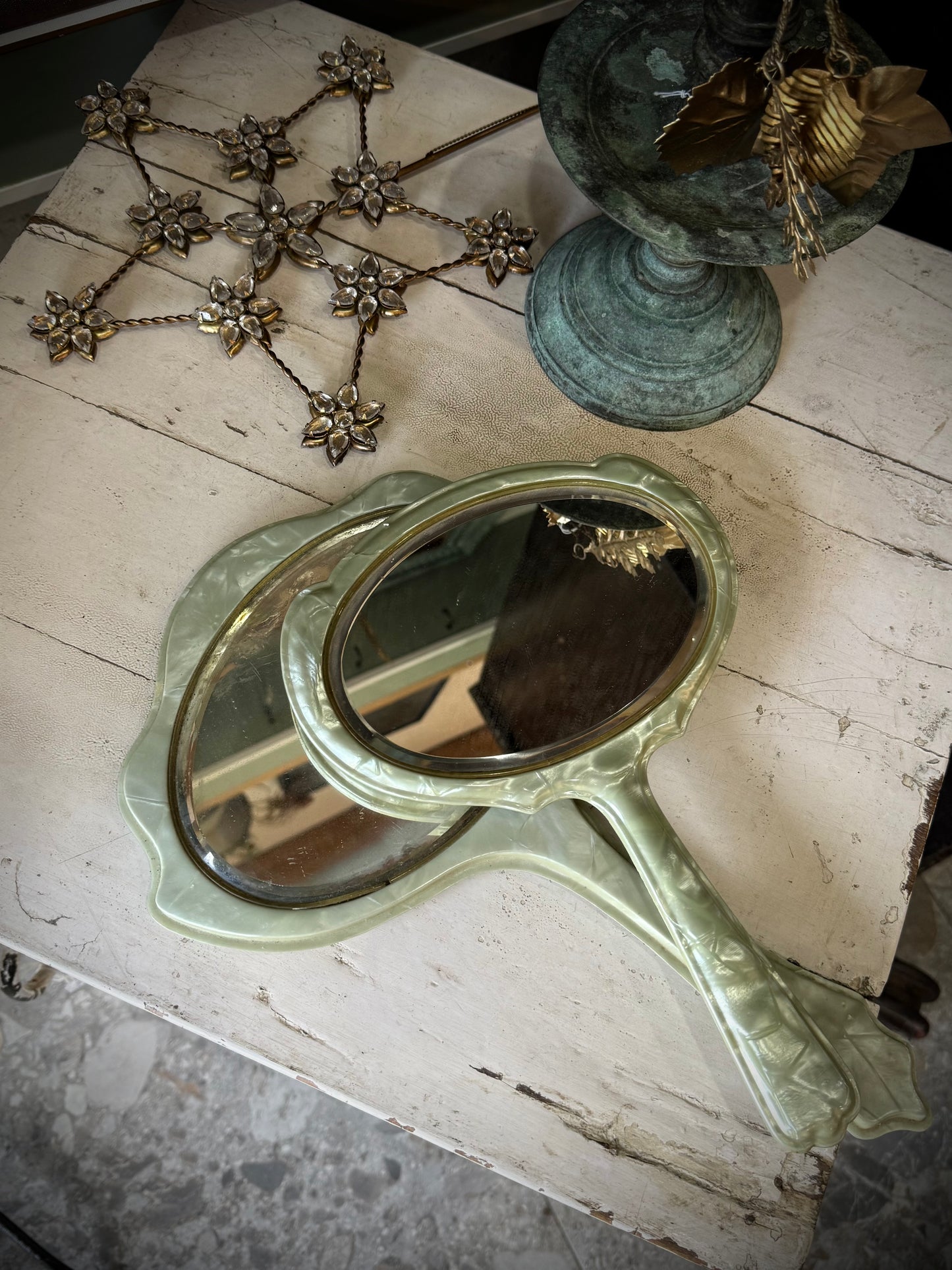Vintage Green Hand Mirrors - pair