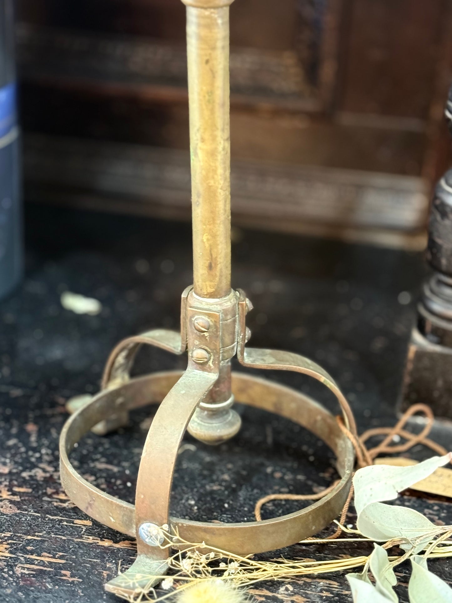 Old Timber and Brass Framed Mirror on adjustable stand