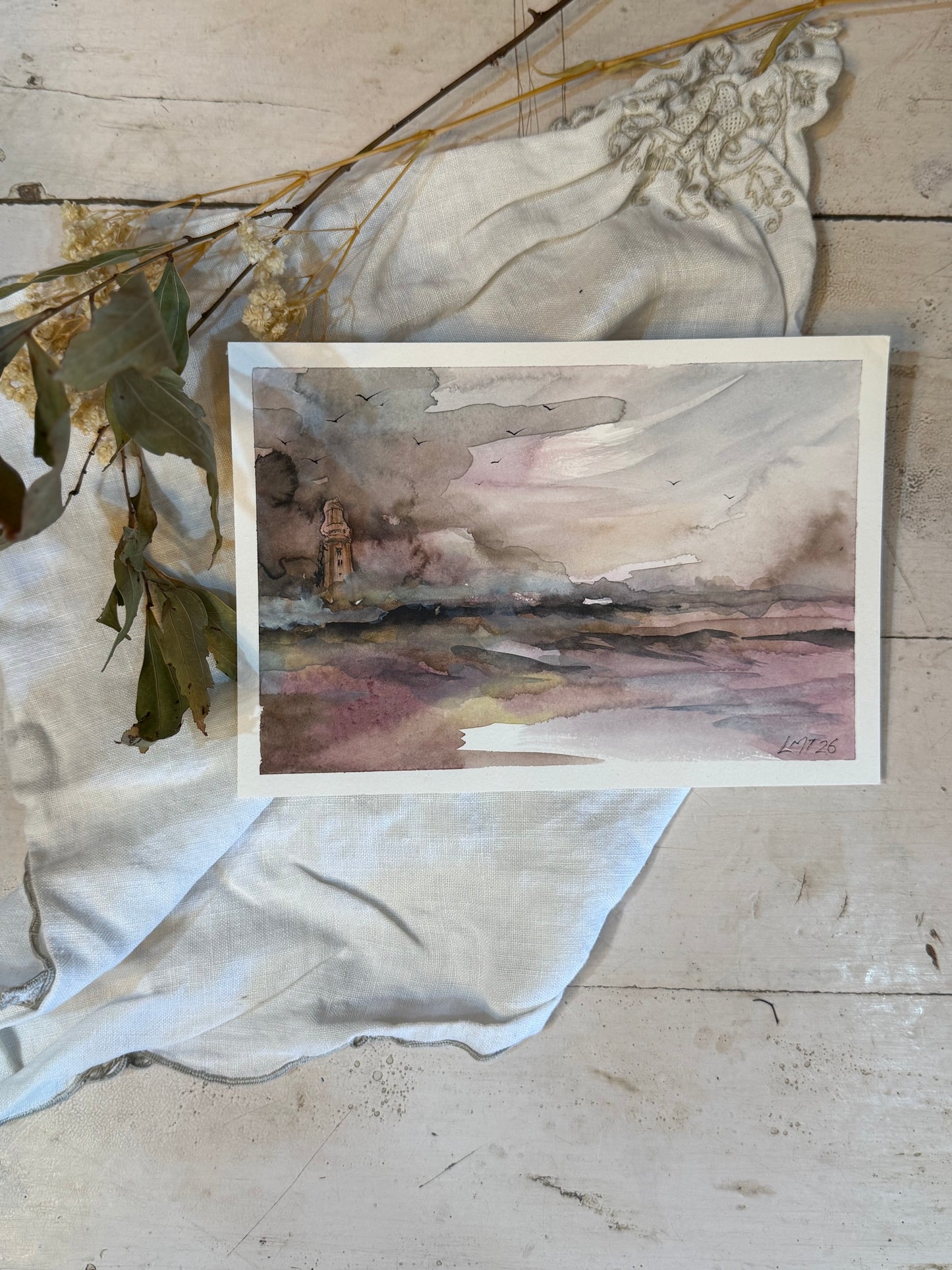 Water Colour; Lighthouse Blush - unframed - Linda Titow