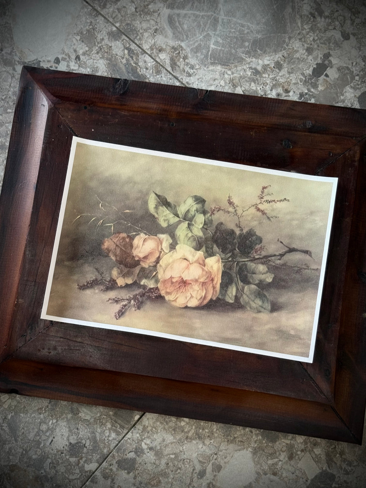 Antiqued Canvas Print - Rosebuds & Petals 31cm x 21cm