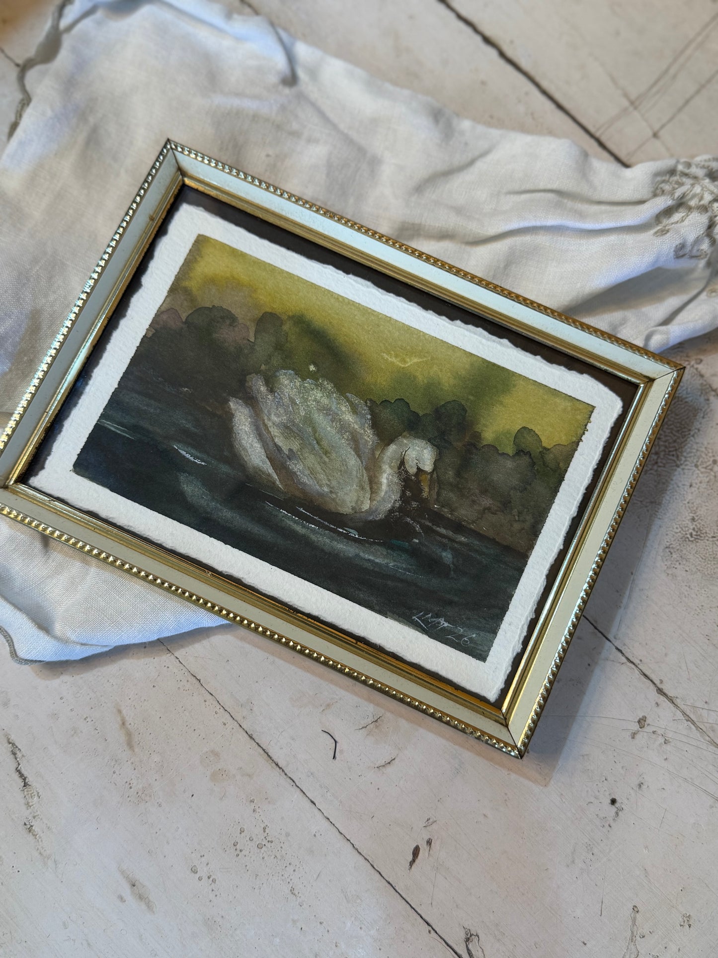 Water Colour; Swan Blue - framed - Linda Titow