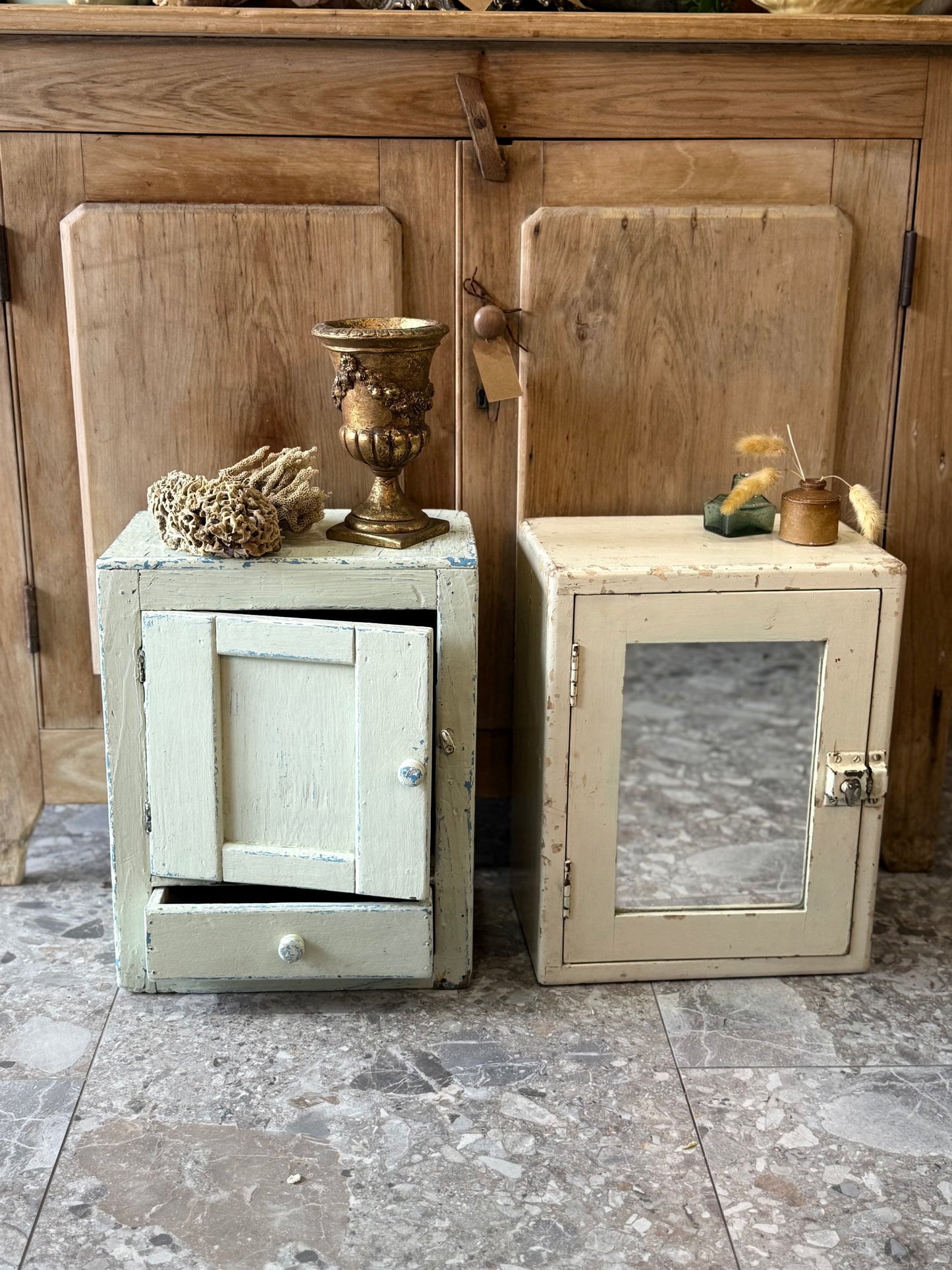 Antique White Wall Cabinet with Mirror