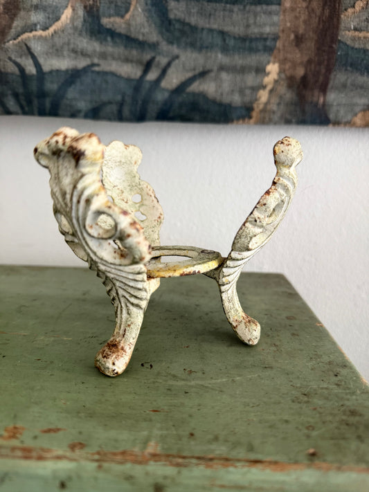 Beautiful Vintage Cast Iron Holder - Cream & Green Patina