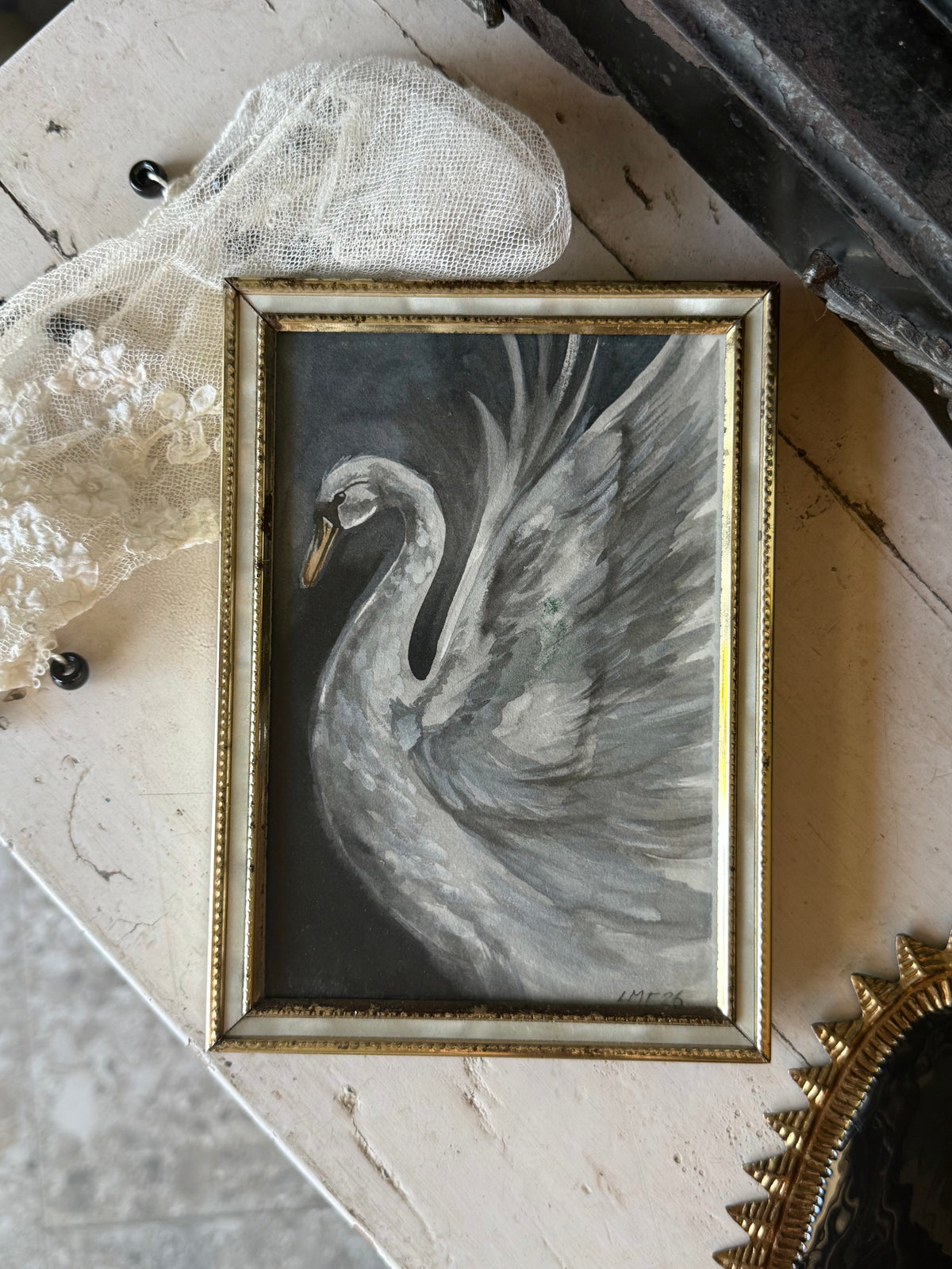 Water Colour; Swan Flutter - Linda Titow
