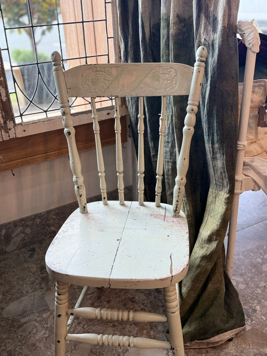 Antique White/Green Kangaroo Pressed Back Chair (1)