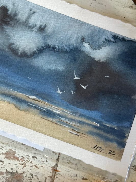 Water Colour; Beach Storm - unframed - Linda Titow