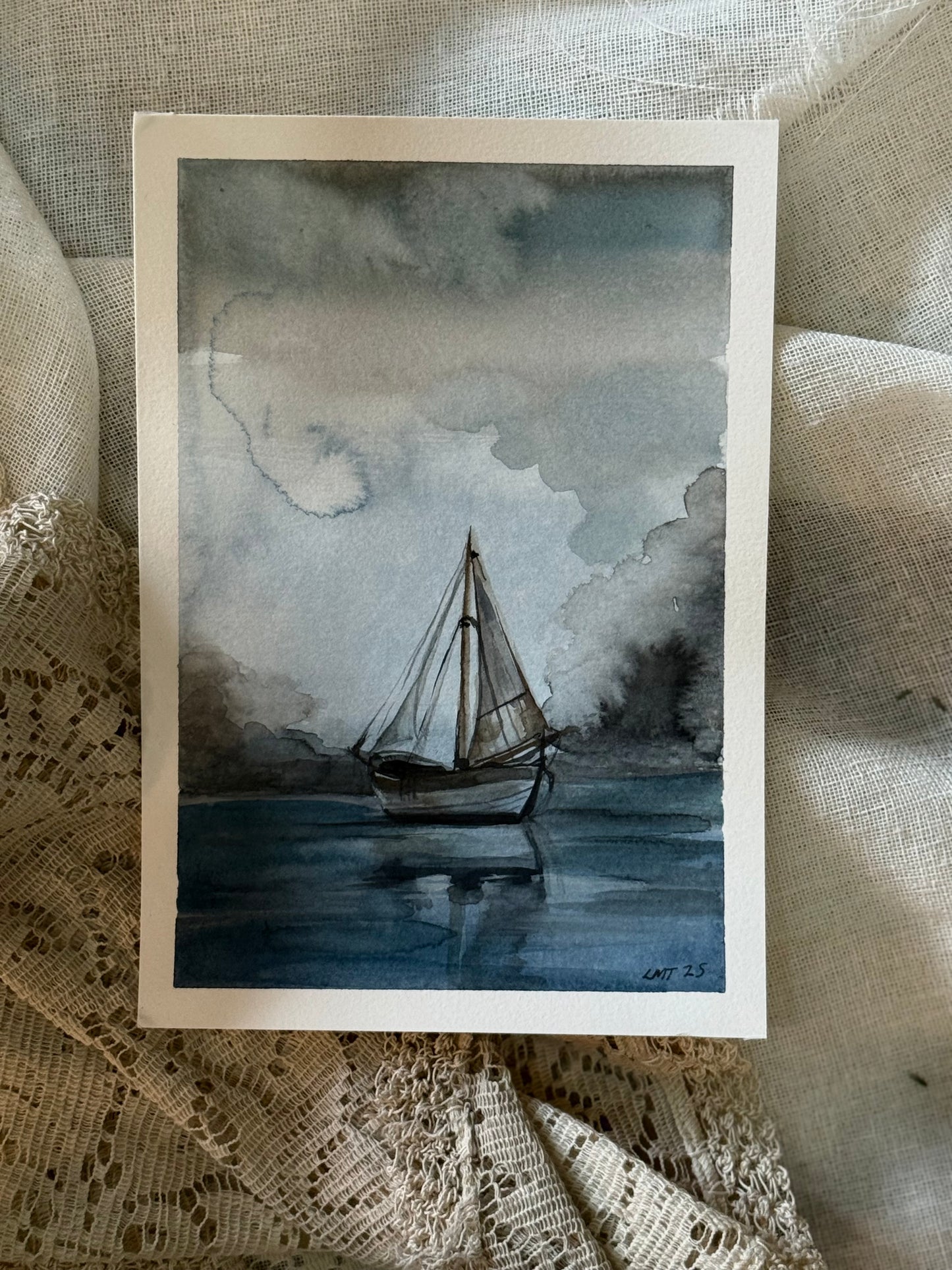 Water Colour; Sailboat Water Mirror - unframed - Linda Titow