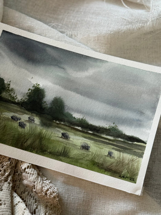 Water Colour; Green Grazing - unframed - Linda Titow