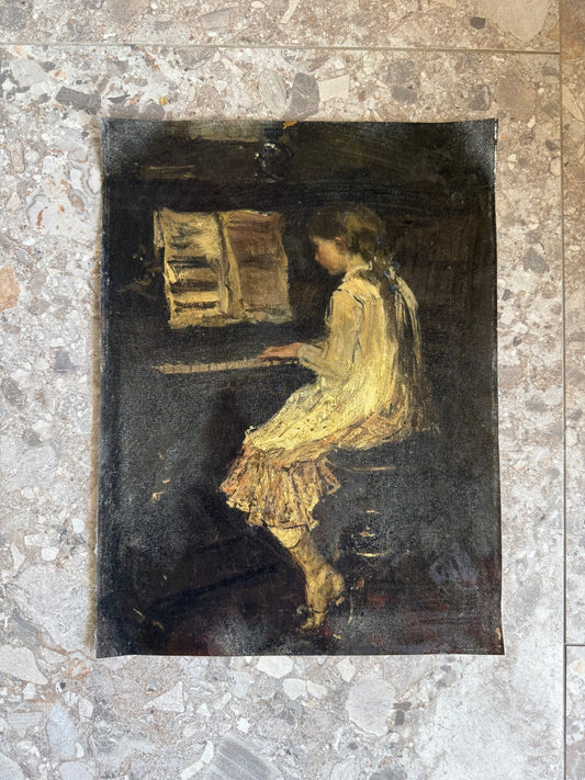 Antiqued Canvas Print - Girl Playing Piano 30cm x 40cm