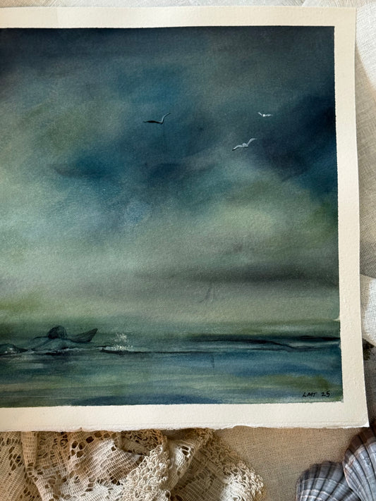 Water Colour; The Paddle Out - unframed - Linda Titow