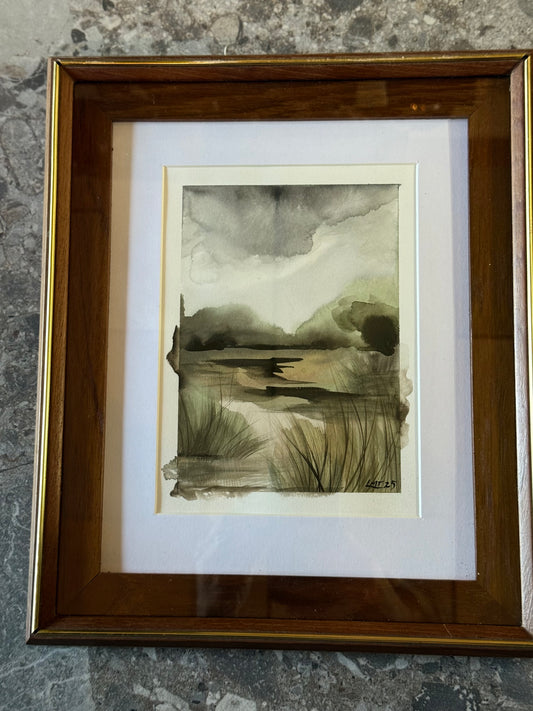 Water Colour; Green Marsh - framed - Linda Titow