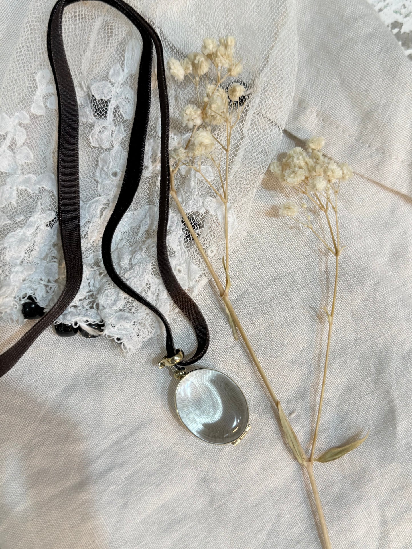 Crystal and Brass Locket - MEDIUM OVAL