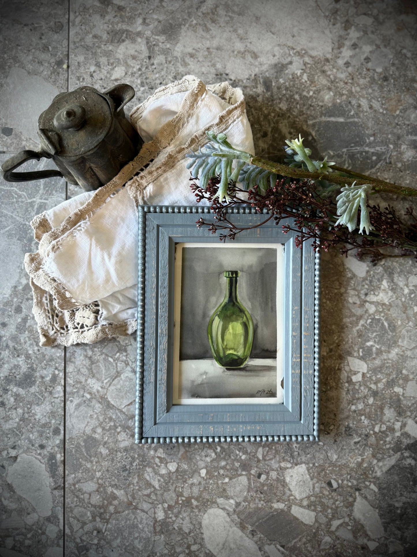 Water Colour; Bottle Green - framed - Linda Titow