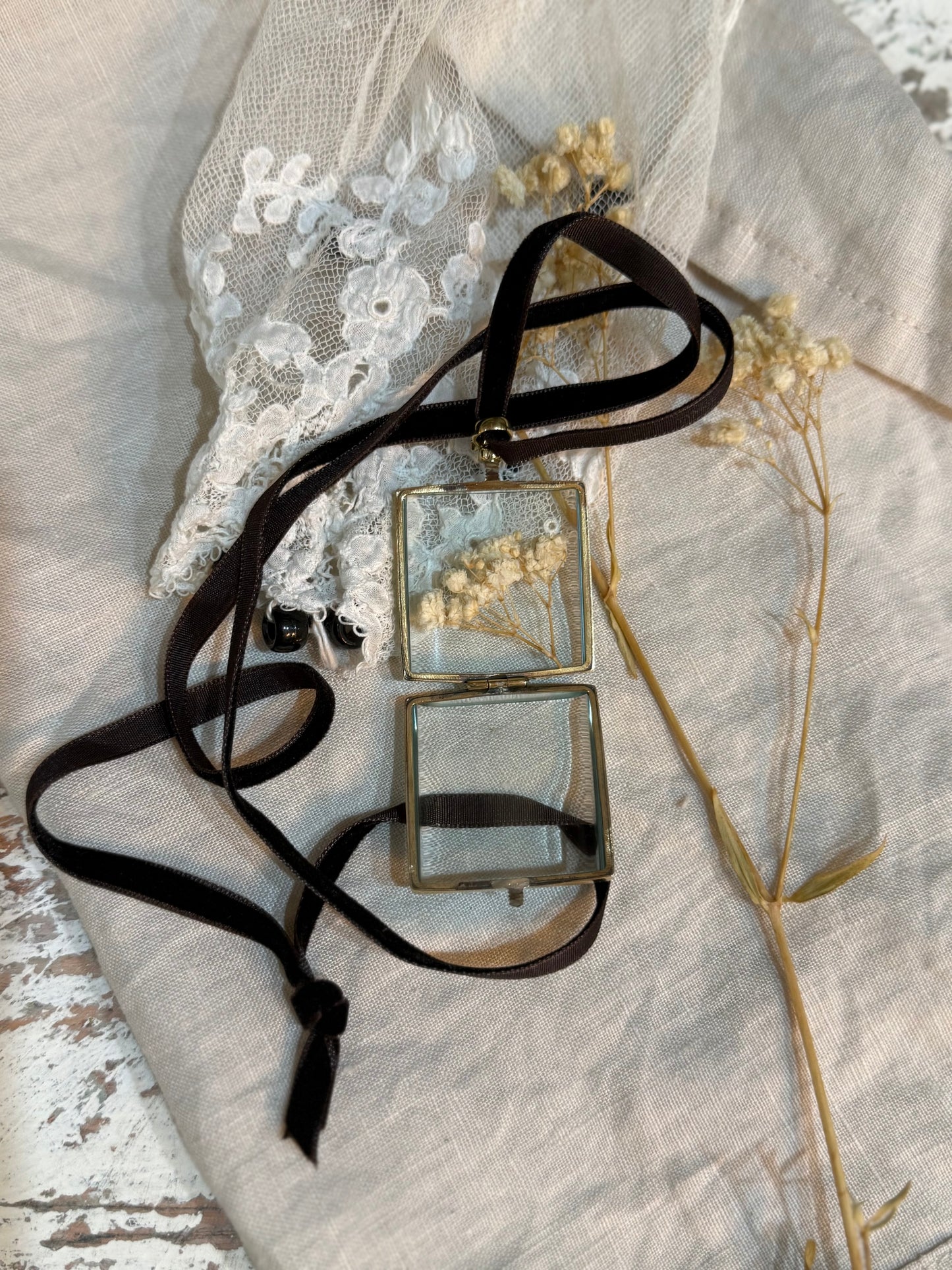 Crystal and Brass Locket - LARGE SQUARE