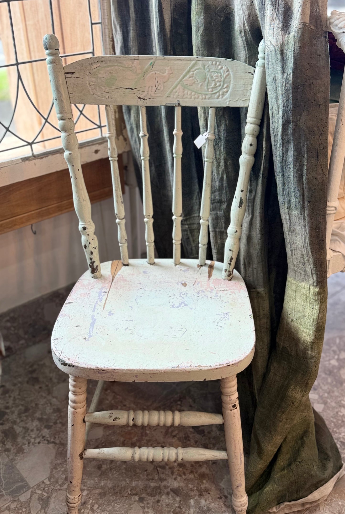 Antique White/Green Kangaroo Pressed Back Chair (2)