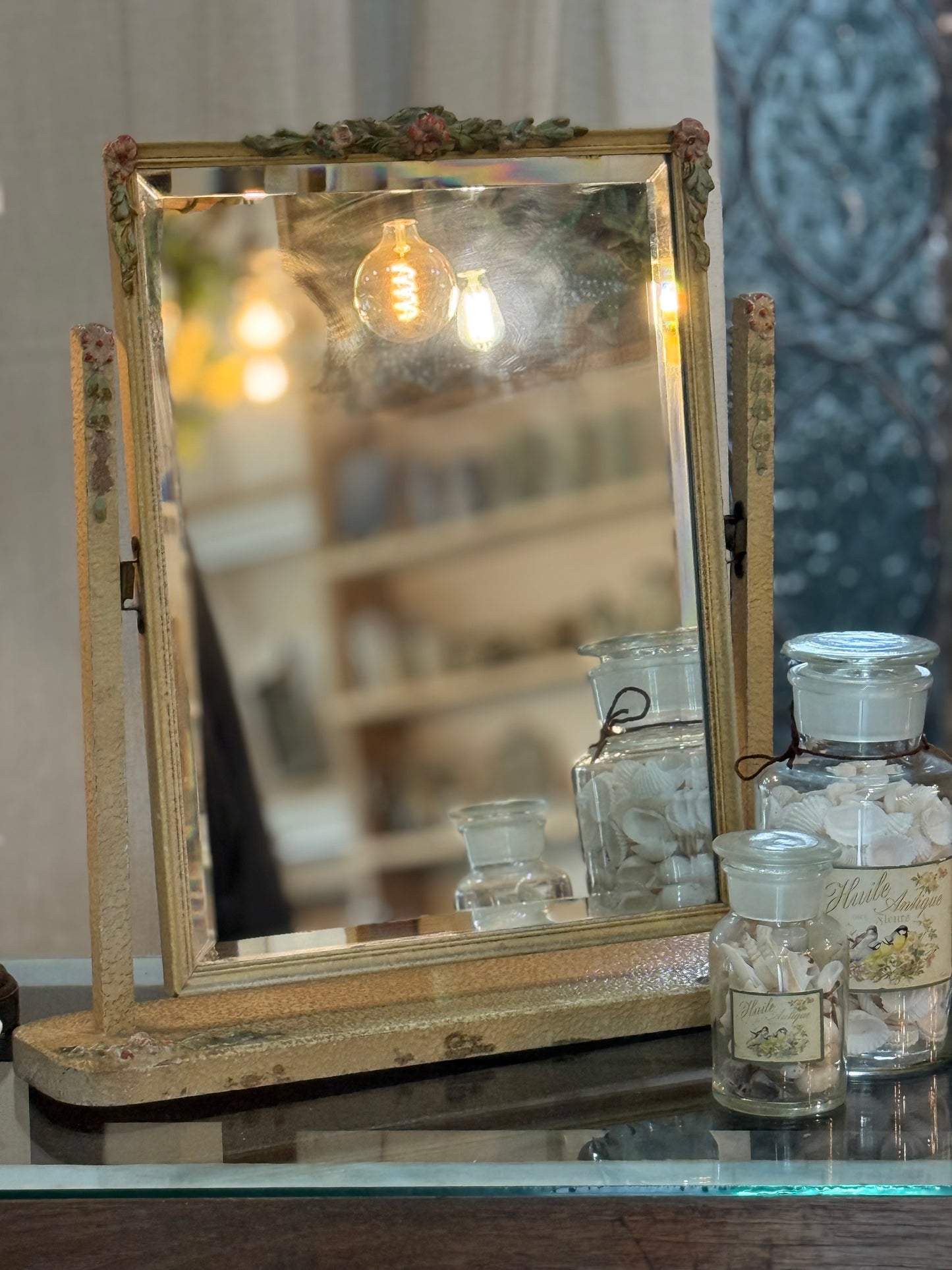 Antique Barbola Mirror on Stand