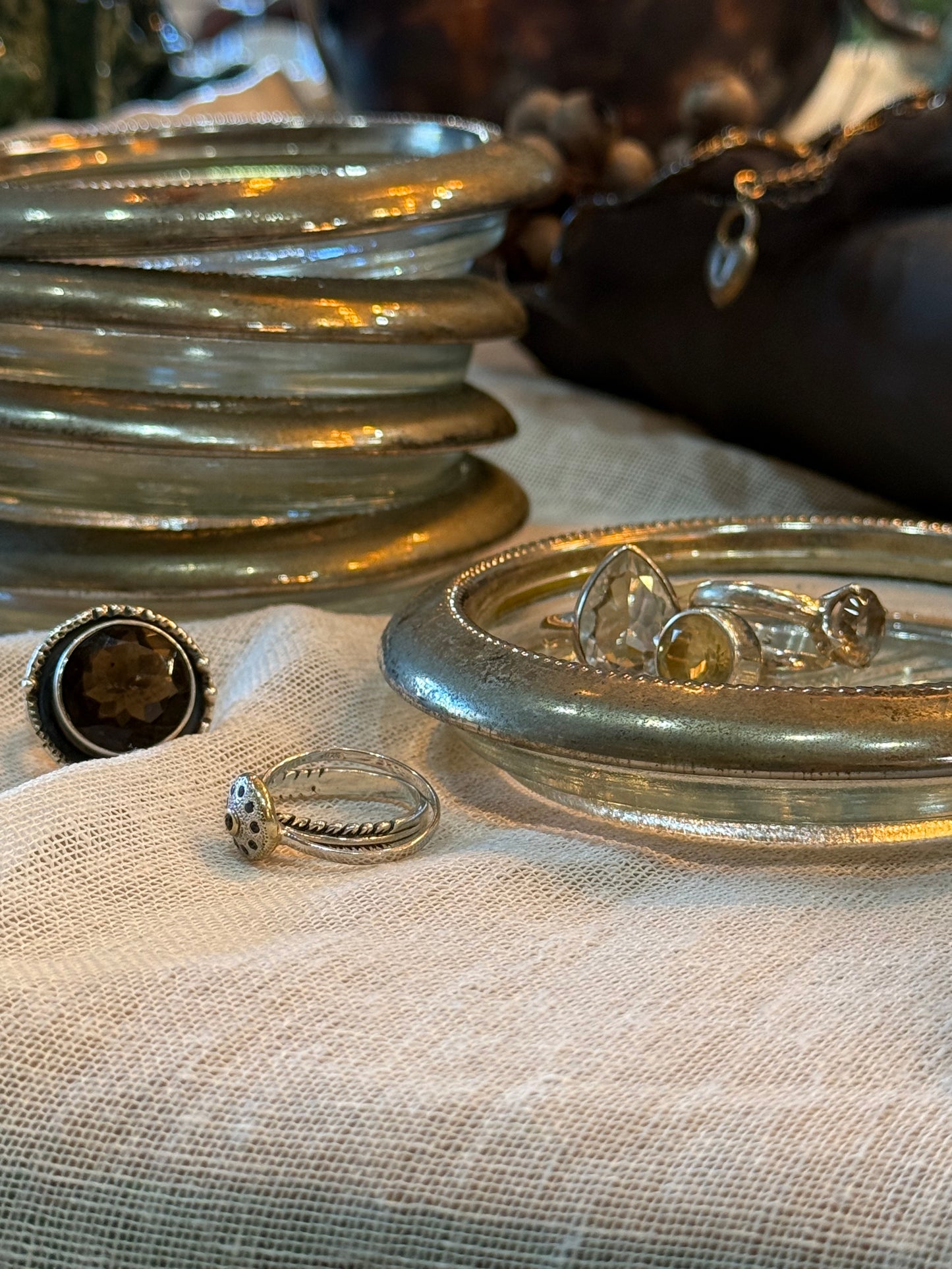 Vintage Silver and Cut Glass Coasters - set of 6