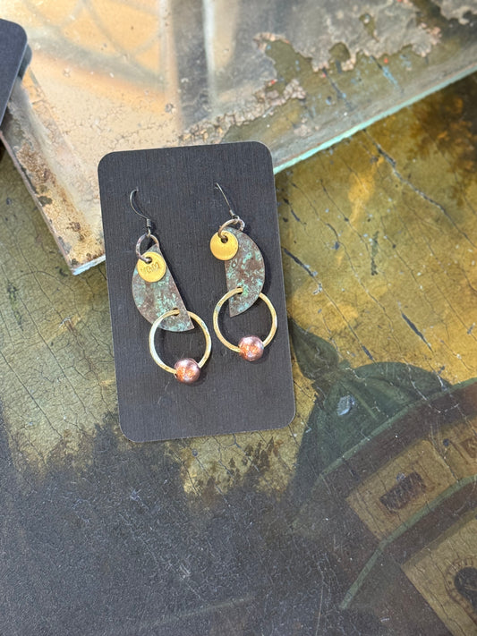Art Jewellery - Church Roof Patina Earrings - mixed metal 3