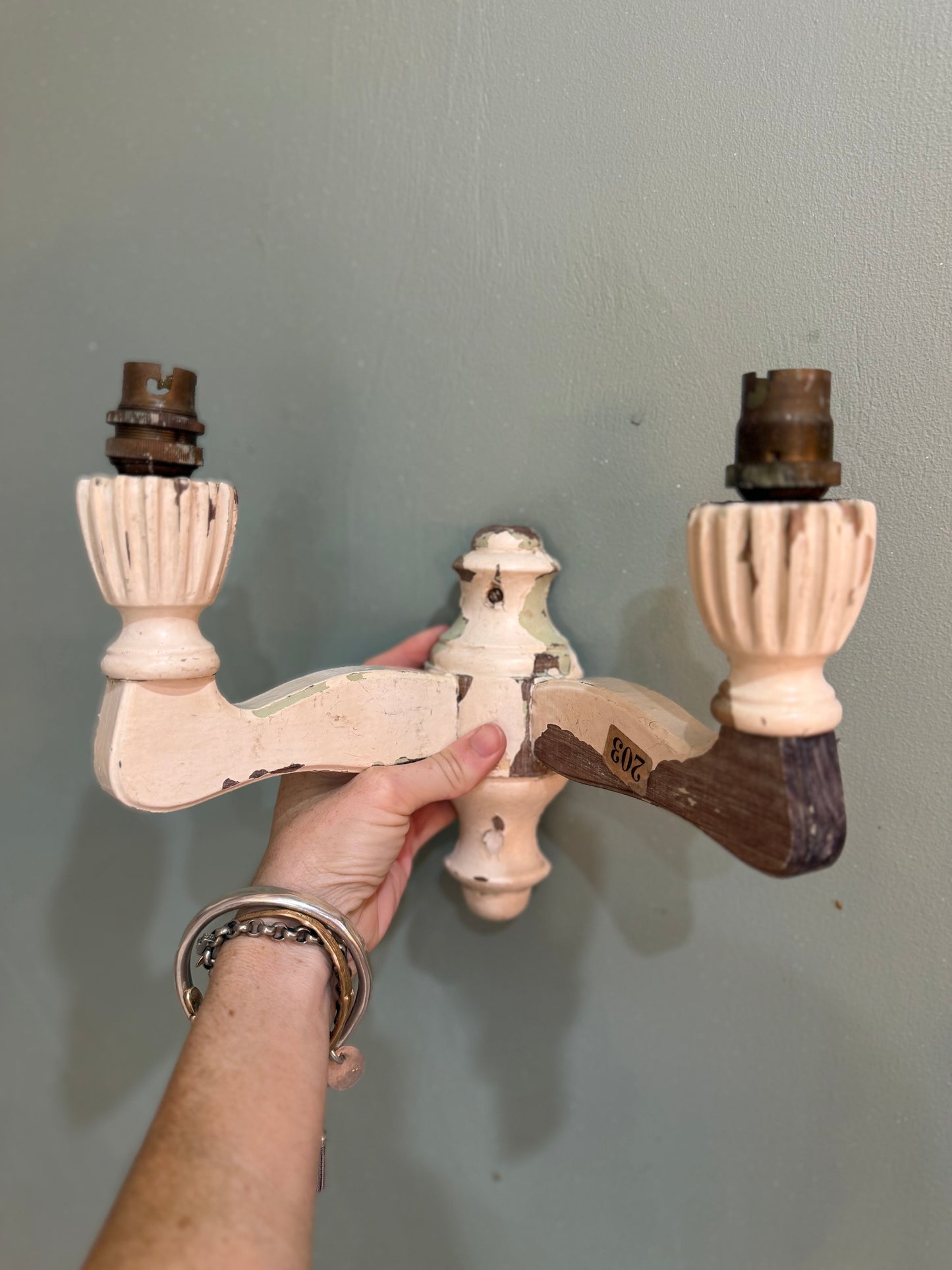 Antique Sconces - green and cream