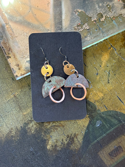Art Jewellery - Church Roof Patina Earrings - mixed metal 2