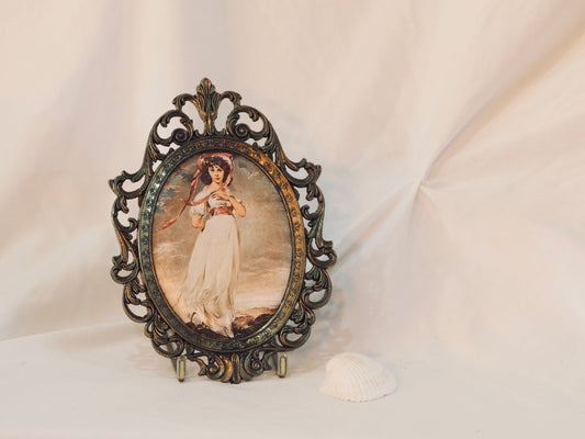 Vintage Italian Brass Framed Silk Print 1