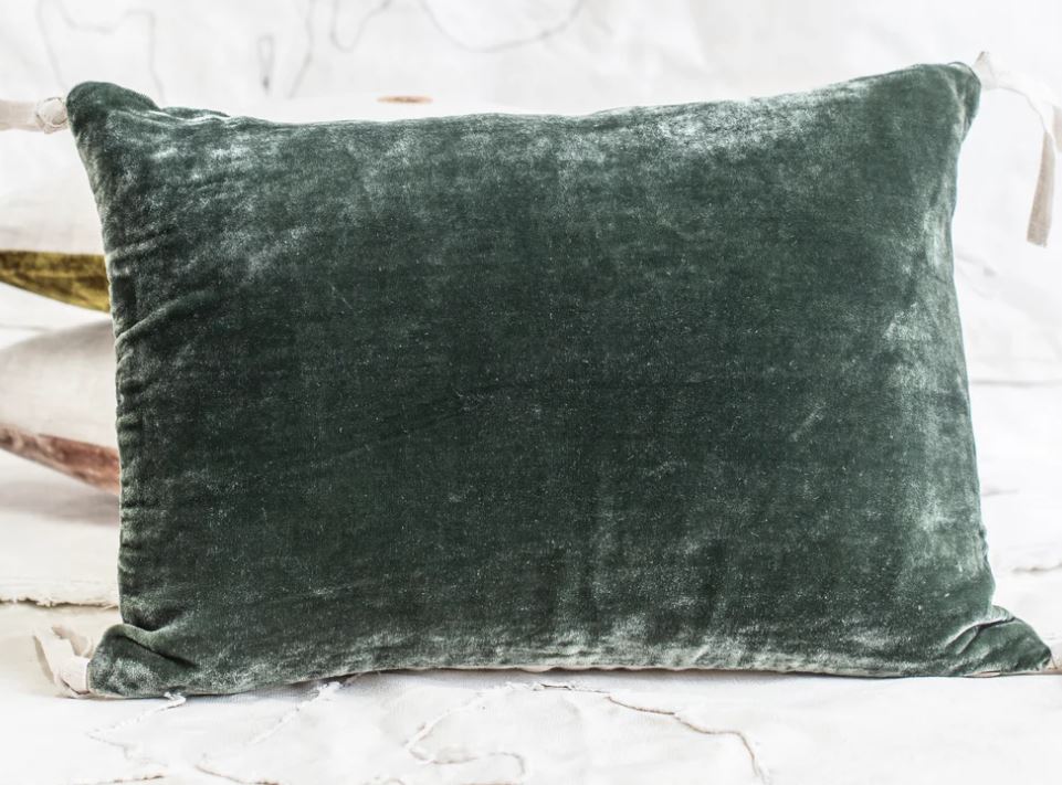 Petite Silk Velvet Pillow Cushion - Moss Green