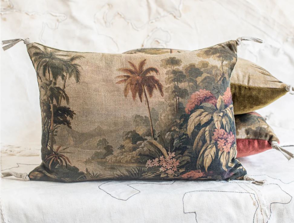 NEW! Namrana Palm French Linen Cushion 25x35 - Olive Green