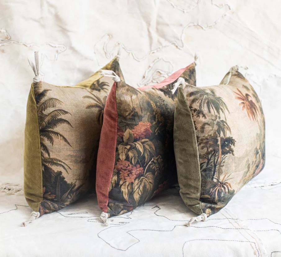 NEW! Namrana Palm French Linen Cushion 25x35 - Olive Green